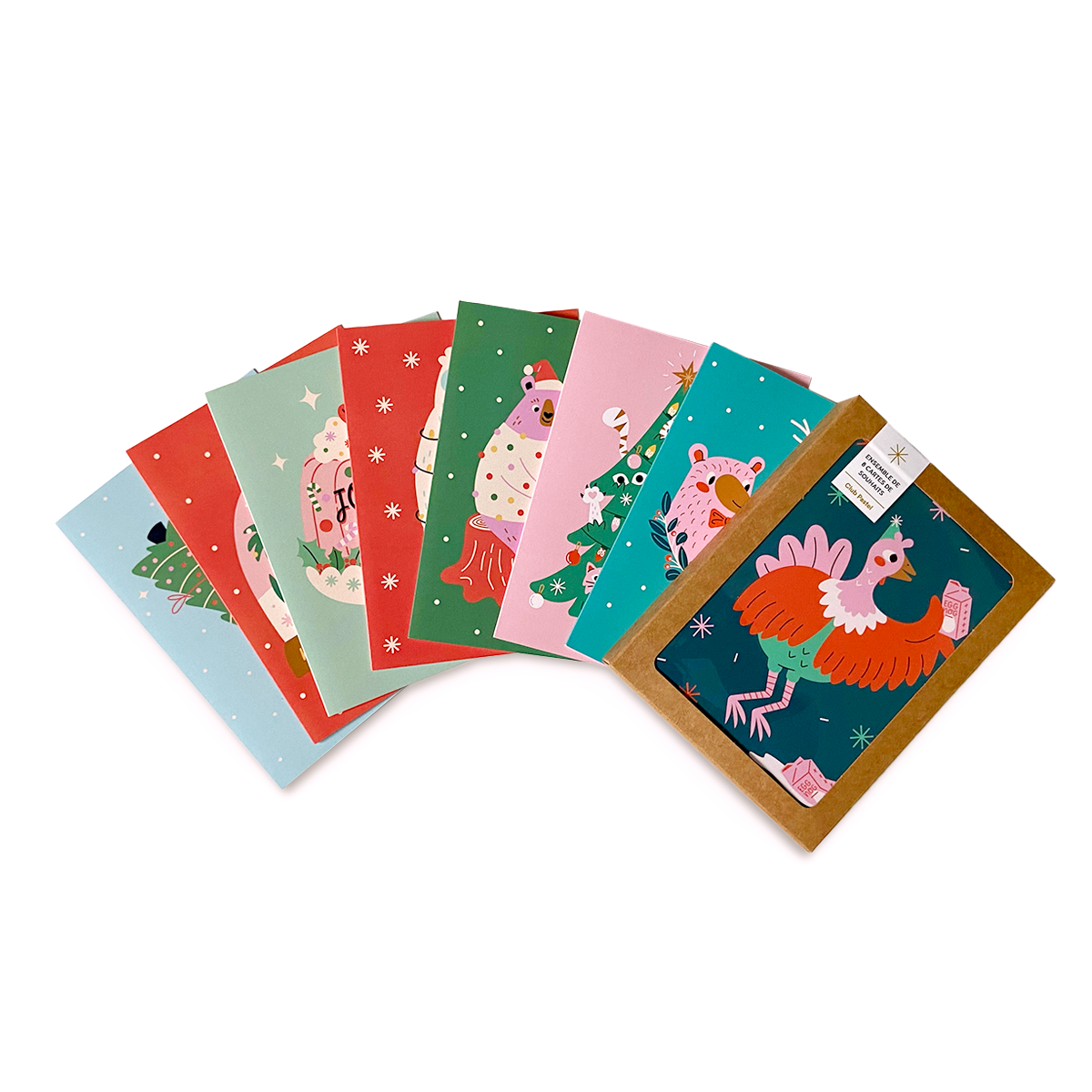 Paquet de 8 cartes mixtes des fêtes